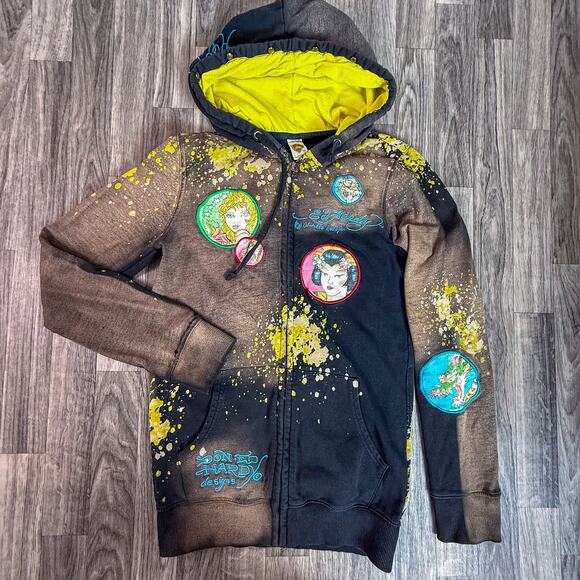 Ed Hardy Tattoo Art Hoodie S Dragon Geisha Tiger Love Kills Spray Zip Jacket - Picture 1 of 15
